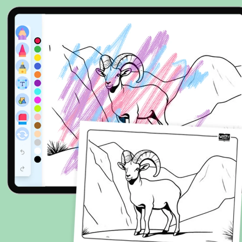 Desert Bighorn Sheep — coloring-pages coloring page for Grade 1, Grade 2, Grade 3, Grade 4, Grade 5, page 1 of 1