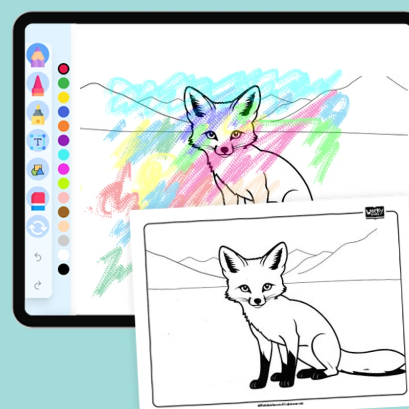 Kit Fox in the Desert — coloring-pages coloring page for Grade 1, Grade 2, Grade 3, Grade 4, Grade 5, page 1 of 1