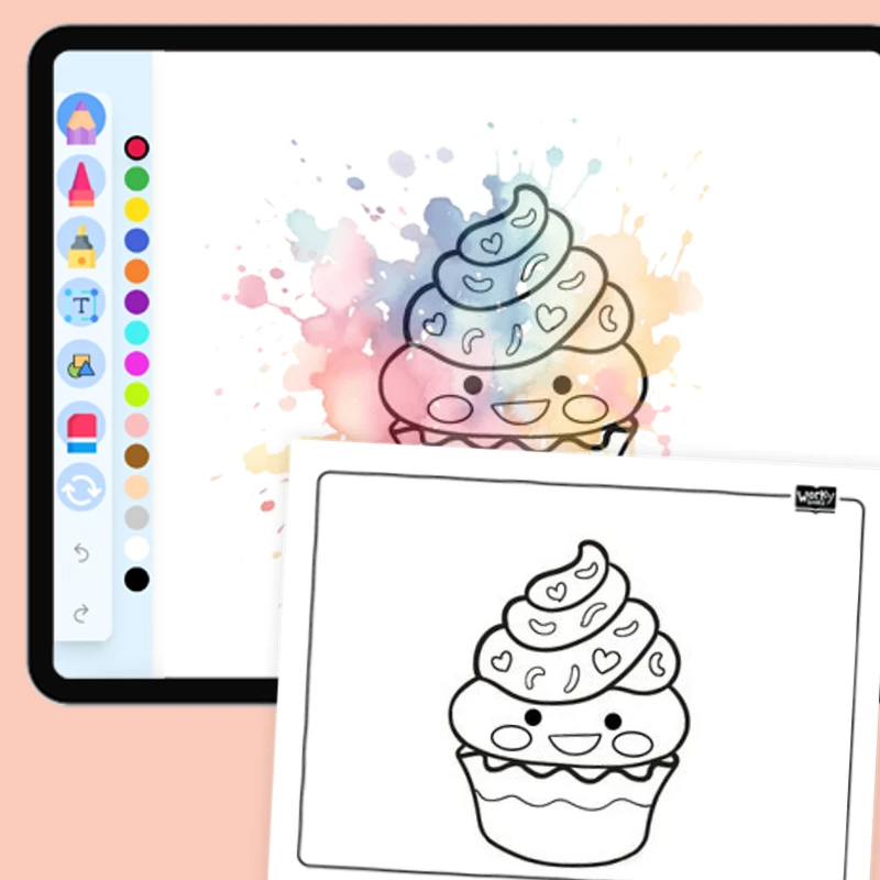 Happy Cupcake — coloring-pages coloring page for Grade 1, Grade 2, Grade 3, Grade 4, Grade 5, page 1 of 1