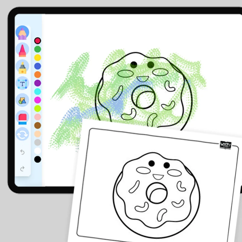 Grinning Donut — coloring-pages coloring page for Grade 1, Grade 2, Grade 3, Grade 4, Grade 5, page 1 of 1