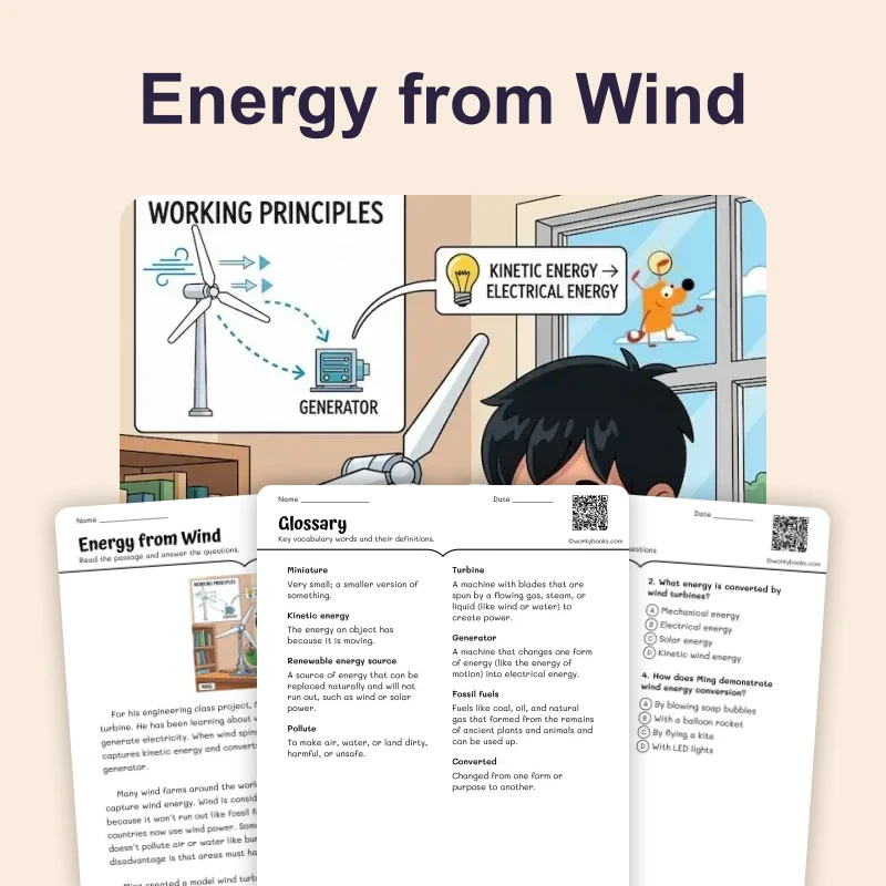Ming's Wind Turbine Project — ela — reading comprehension for Grade 4, Grade 5, page 1 of 4