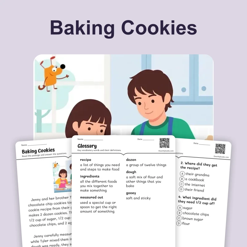 Jenny and Tyler's Baking Adventure-Short Story — ela — reading comprehension for Grade 3, Grade 4, Grade 5, page 1 of 4