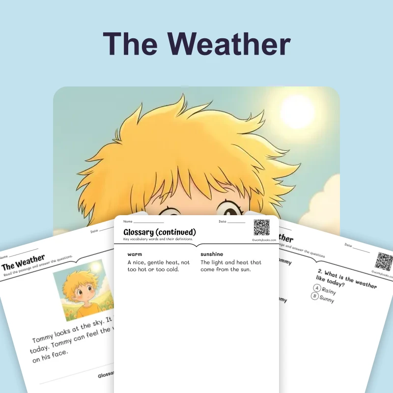The Weather — ela — reading comprehension for Grade 1, Grade 2, page 1 of 4