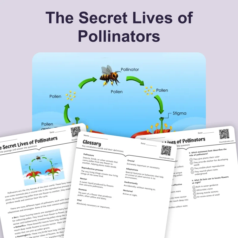 The Role of Pollinators in Nature — ela — reading comprehension for Grade 4, Grade 5, page 1 of 4