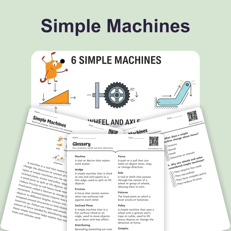 What is a Simple Machine — ela — reading comprehension for Grade 4, Grade 5, page 1 of 4