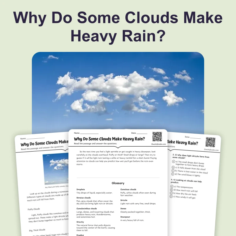 Why Do Some Clouds Make Heavy Rain? — ela — reading comprehension for Grade 3, Grade 4, Grade 5, page 1 of 4