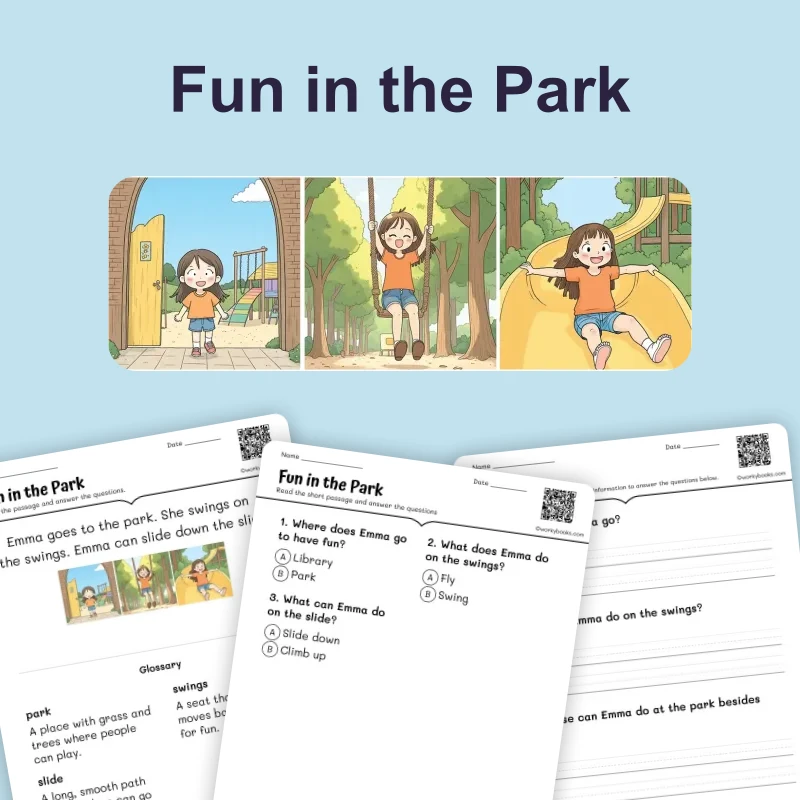 Fun in the Park — ela — reading comprehension for Grade 1, Grade 2, Grade 3, Grade 4, Grade 5, page 1 of 4