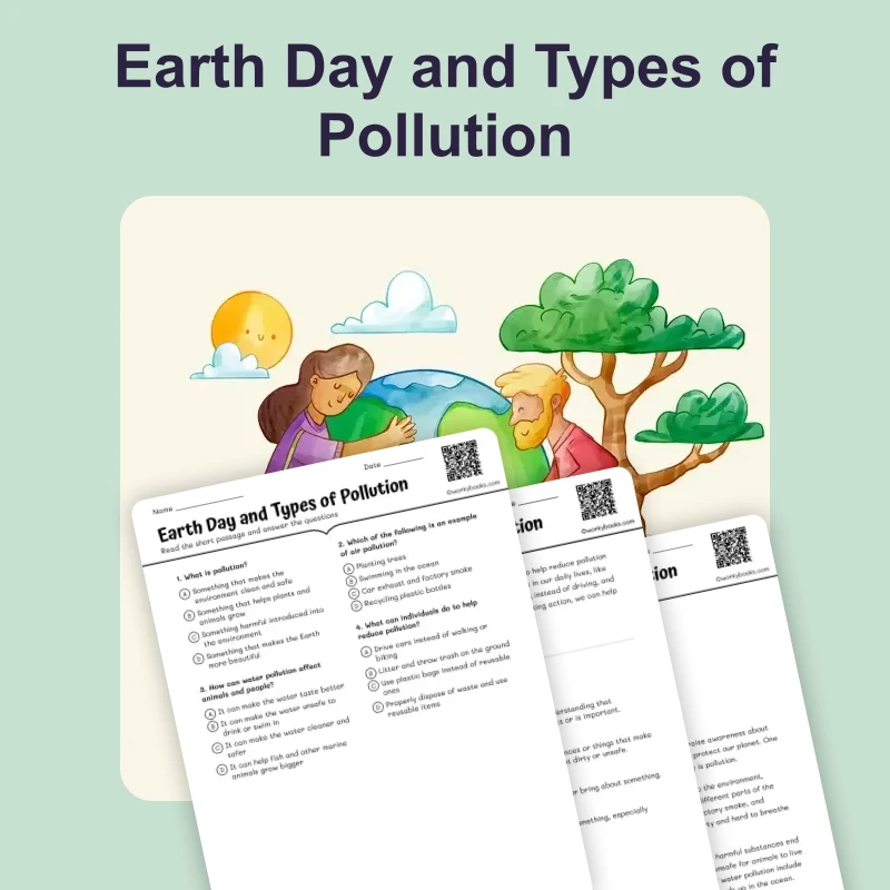 Earth Day and Types of Pollution — ela — reading comprehension for Grade 4, Grade 5, page 1 of 4