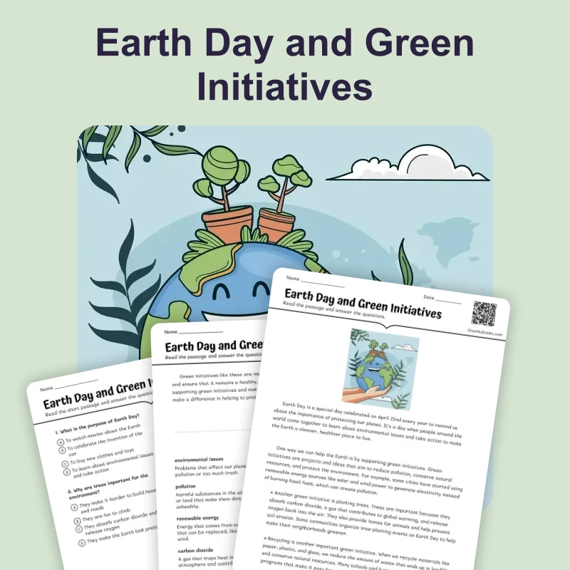 Earth Day and Green Initiatives — ela — reading comprehension for Grade 4, Grade 5, page 1 of 4
