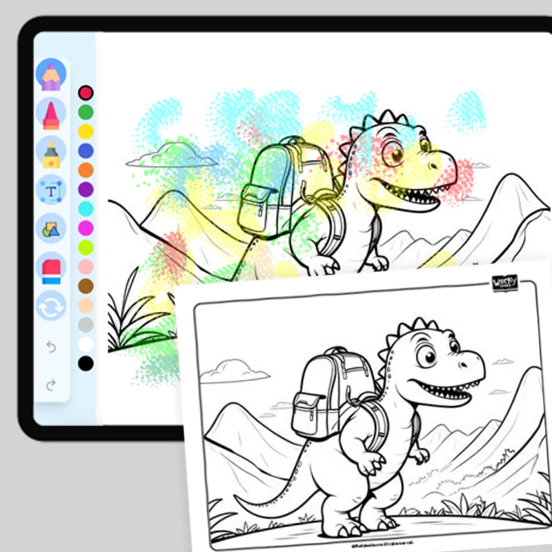 Dino's First Day of School — coloring-pages coloring page for Grade 1, Grade 2, Grade 3, Grade 4, Grade 5, page 1 of 1