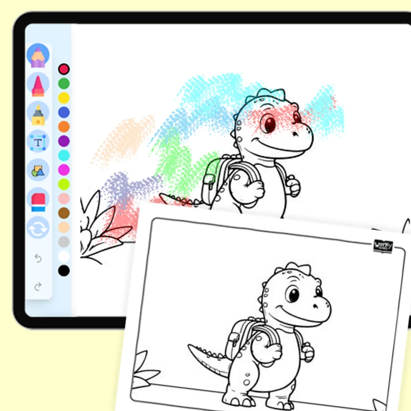 Dino's First Day of School — coloring-pages coloring page for Grade 1, Grade 2, Grade 3, Grade 4, Grade 5, page 1 of 1