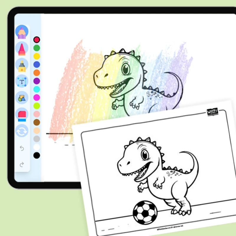 Dino's Playing Soccer — coloring-pages coloring page for Grade 1, Grade 2, Grade 3, Grade 4, Grade 5, page 1 of 1