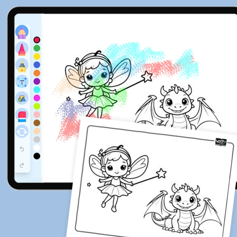 Dragon and Fairy — coloring-pages coloring page for Grade 1, Grade 2, Grade 3, Grade 4, Grade 5, page 1 of 1