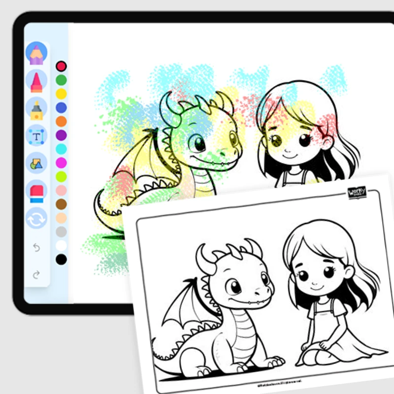 The Girl and Her Dragon — coloring-pages coloring page for Grade 1, Grade 2, Grade 3, Grade 4, Grade 5, page 1 of 1