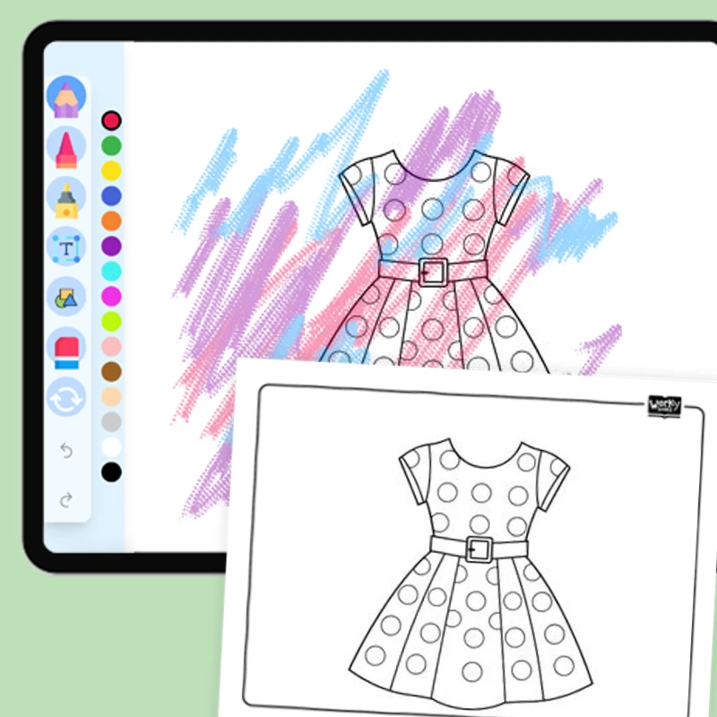 Polka Dot Party Dress — coloring-pages coloring page for Grade 1, Grade 2, Grade 3, Grade 4, Grade 5, page 1 of 1