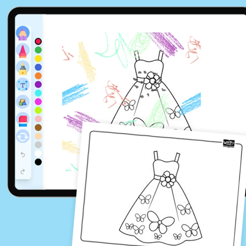 Butterfly Garden Dress — coloring-pages coloring page for Grade 1, Grade 2, Grade 3, Grade 4, Grade 5, page 1 of 1