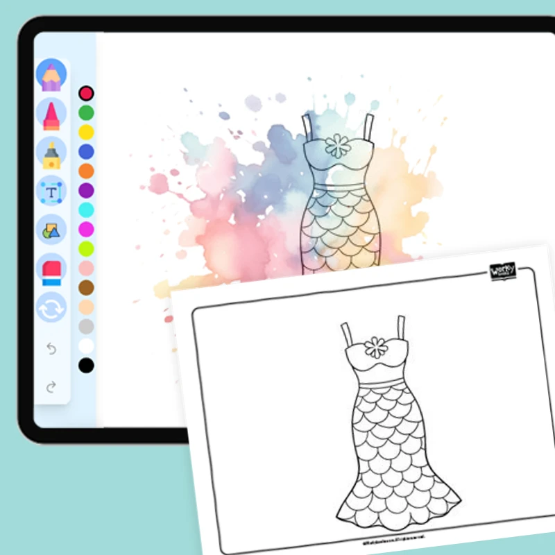 Mermaid Tail Dress — coloring-pages coloring page for Grade 1, Grade 2, Grade 3, Grade 4, Grade 5, page 1 of 1