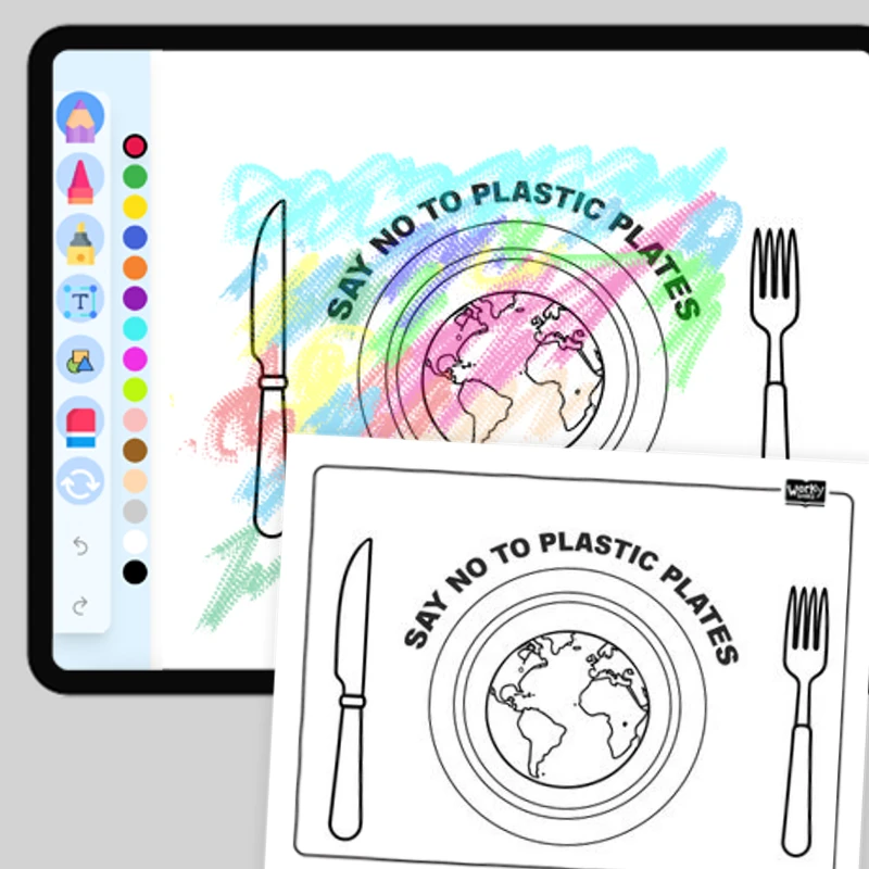 Say No to Plastic Plates — coloring-pages coloring page for Grade 1, Grade 2, Grade 3, Grade 4, Grade 5, page 1 of 1