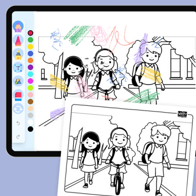 Walk or Bike to School — coloring-pages coloring page for Grade 1, Grade 2, Grade 3, Grade 4, Grade 5, page 1 of 1