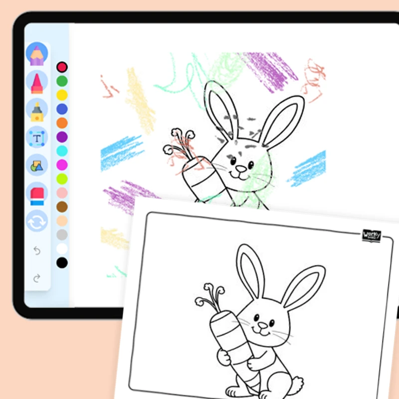 Bunny with Carrot — coloring-pages coloring page for Grade 1, Grade 2, Grade 3, Grade 4, Grade 5, page 1 of 1