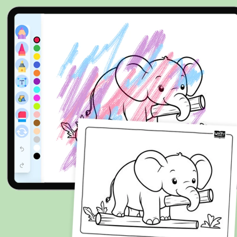 Elephant Using Log Tool — coloring-pages coloring page for Grade 1, Grade 2, Grade 3, Grade 4, Grade 5, page 1 of 1