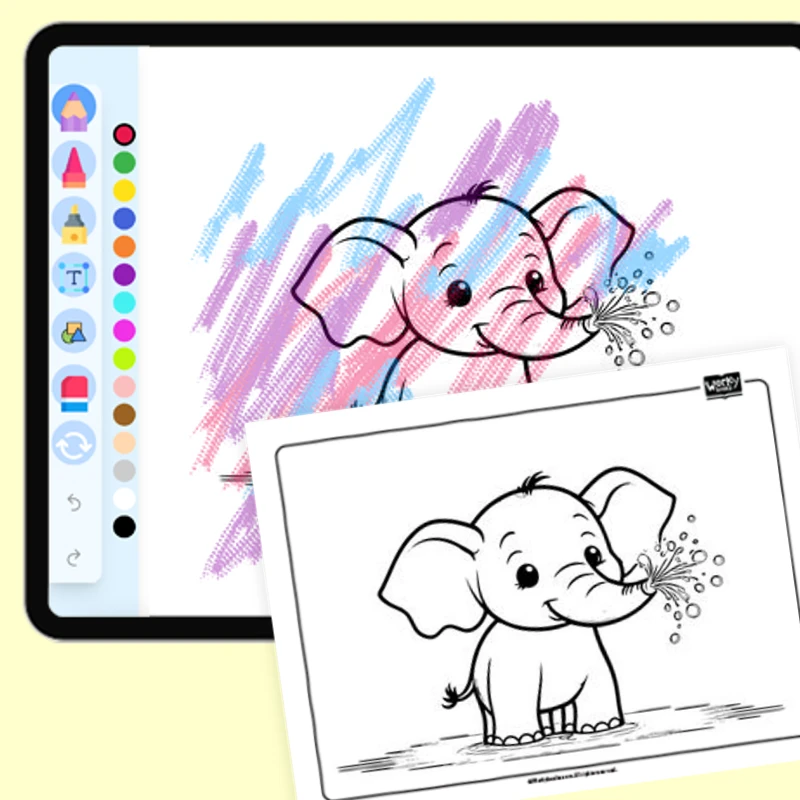 Elephant Spraying Water Playfully — coloring-pages coloring page for Grade 1, Grade 2, Grade 3, Grade 4, Grade 5, page 1 of 1
