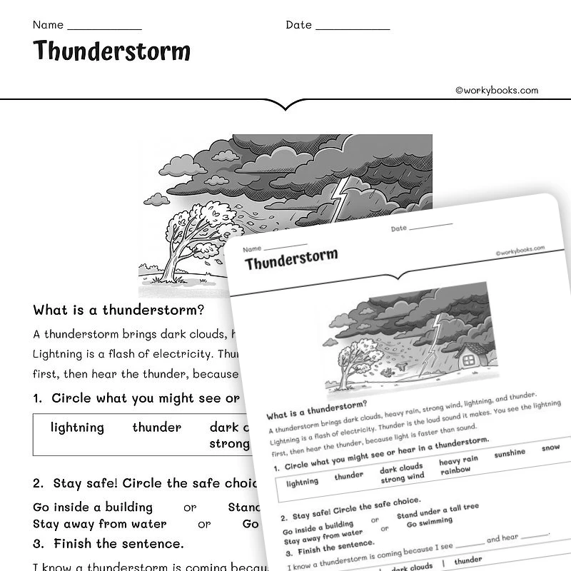 Thunderstorm — science worksheet for Grade 1, Grade 2, Grade 3, page 1 of null