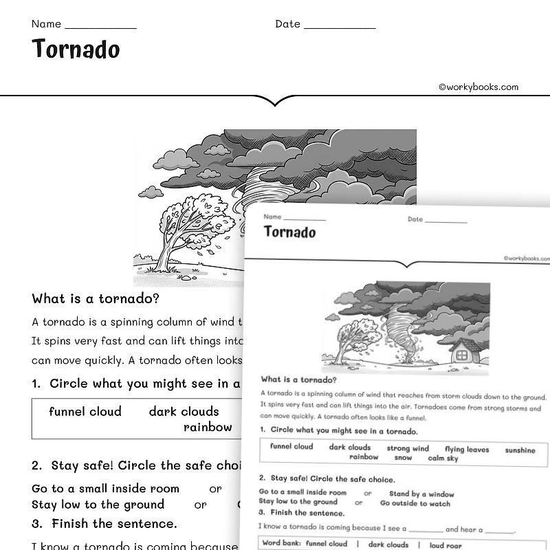 Tornado — science worksheet for Grade 1, Grade 2, Grade 3, page 1 of null