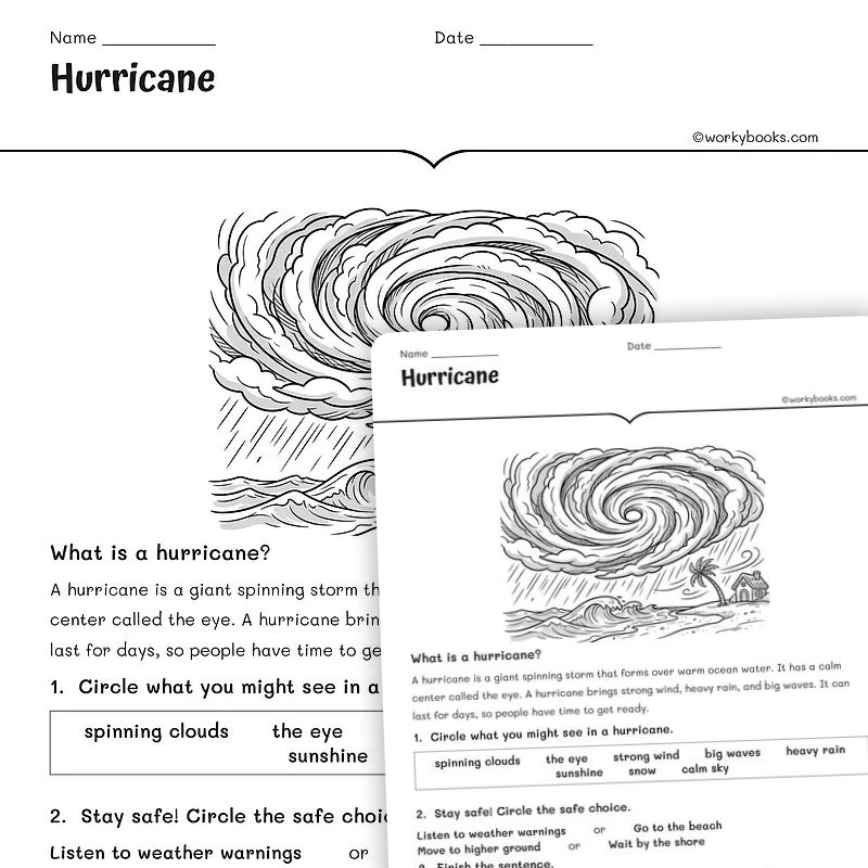 Hurricane — science worksheet for Grade 1, Grade 2, Grade 3, page 1 of null