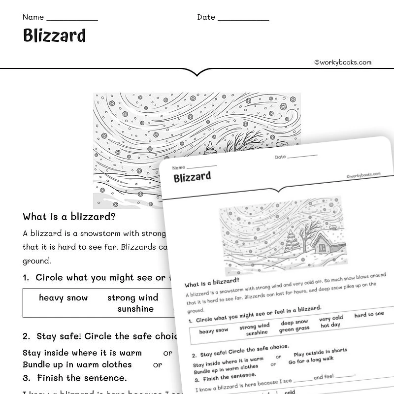 Blizzard — science worksheet for Grade 1, Grade 2, Grade 3, page 1 of null
