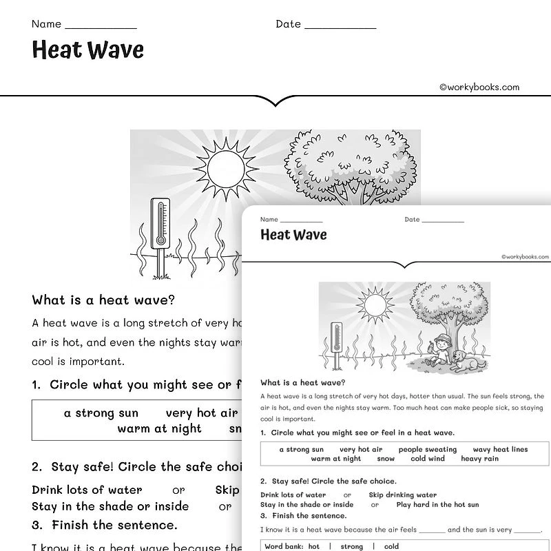 Heat Wave — science worksheet for Grade 1, Grade 2, Grade 3, page 1 of null