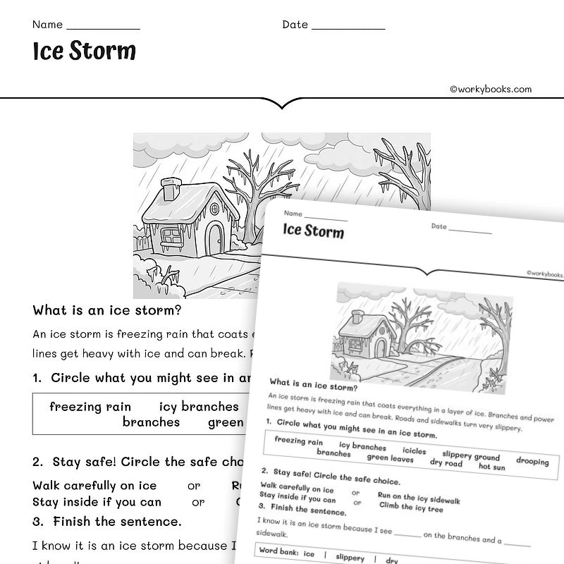 Ice Storm — science worksheet for Grade 1, Grade 2, Grade 3, page 1 of null