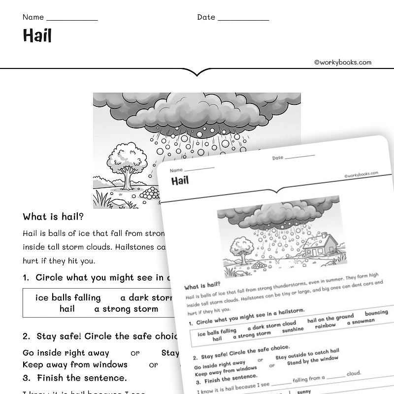 Hail — science worksheet for Grade 1, Grade 2, Grade 3, page 1 of null