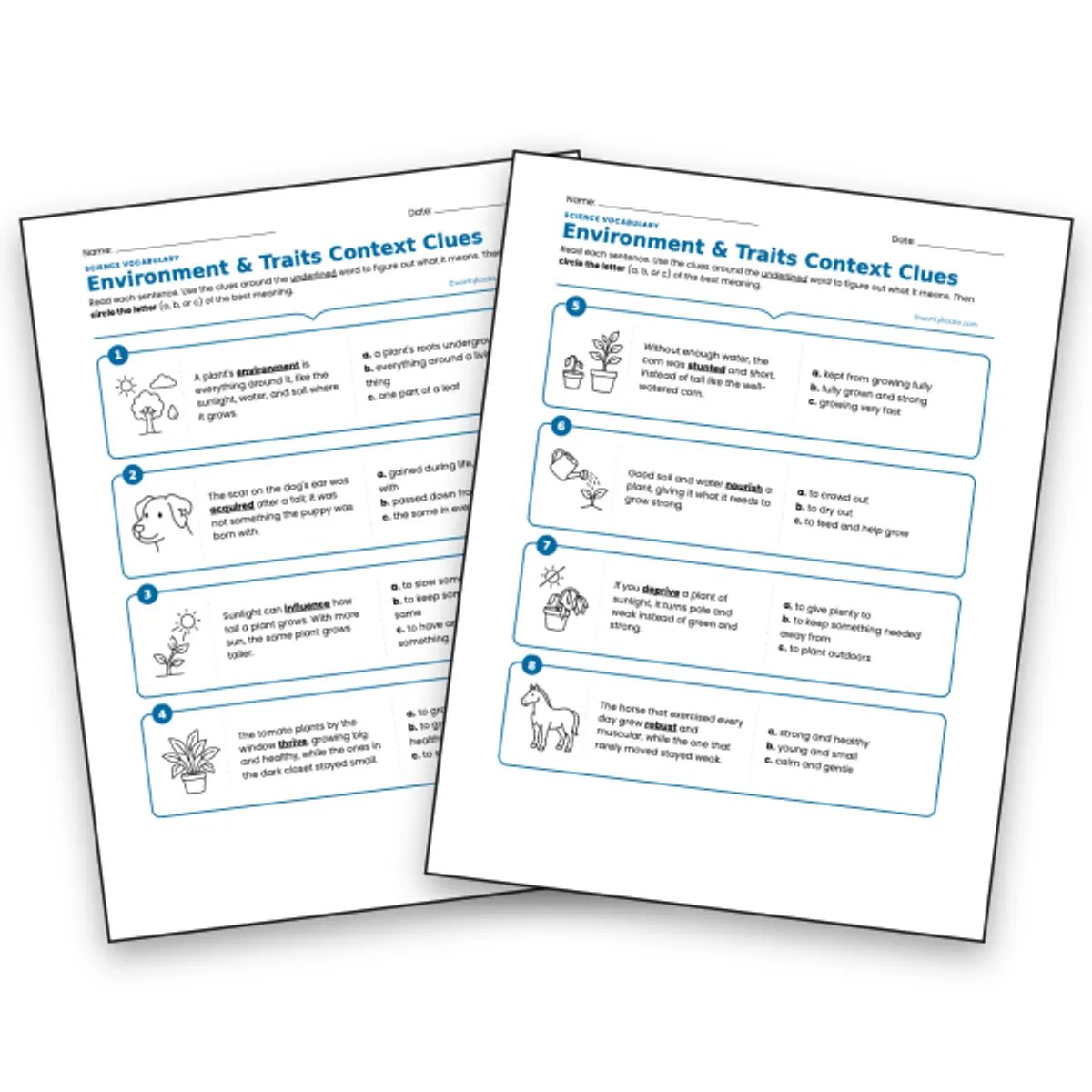 Environment & Traits Context Clues | Science Vocabulary — ela worksheet for Grade 3, Grade 4, Grade 5, page 1 of null