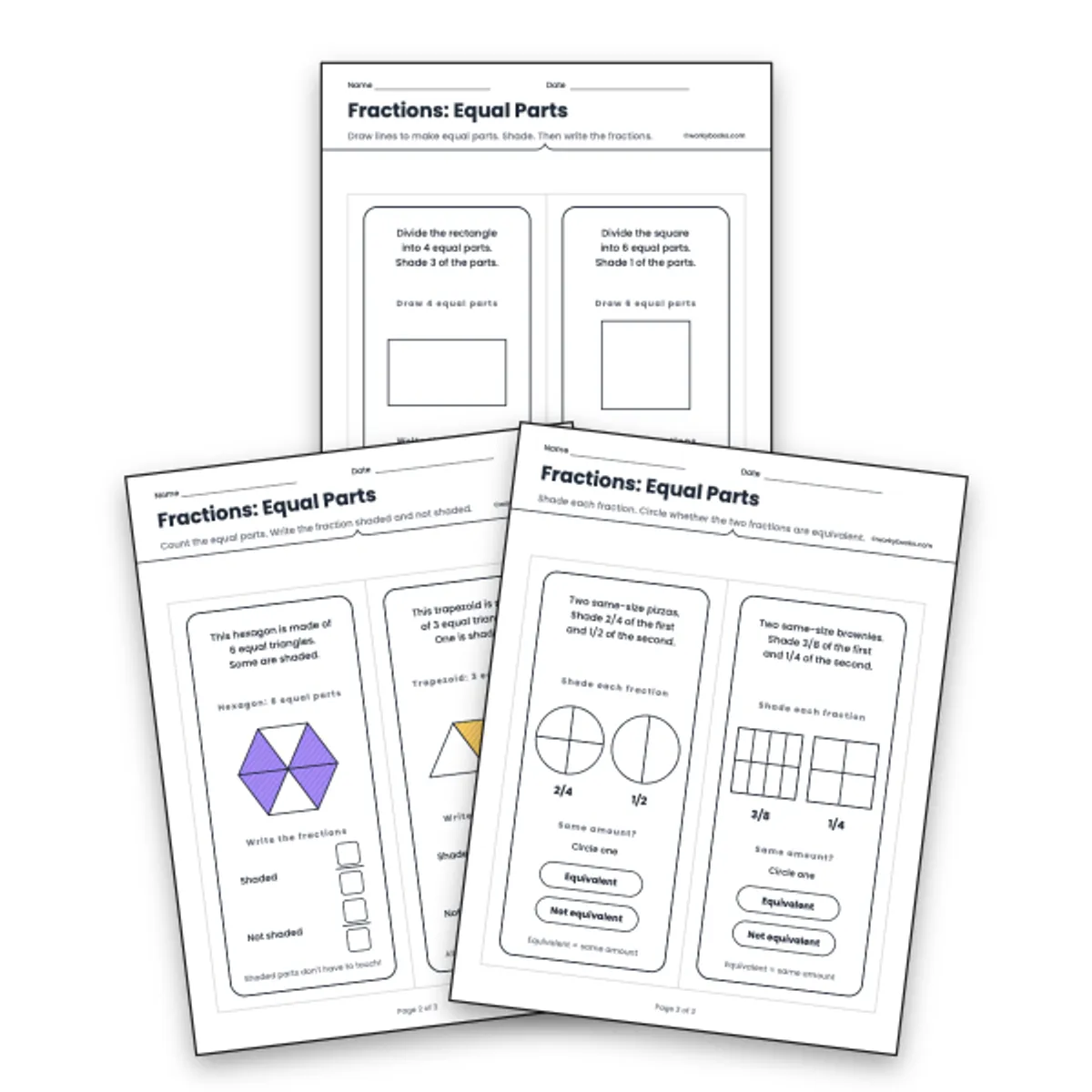 Fractions: Equal Parts — math worksheet for Grade 3, Grade 4, page 1 of null