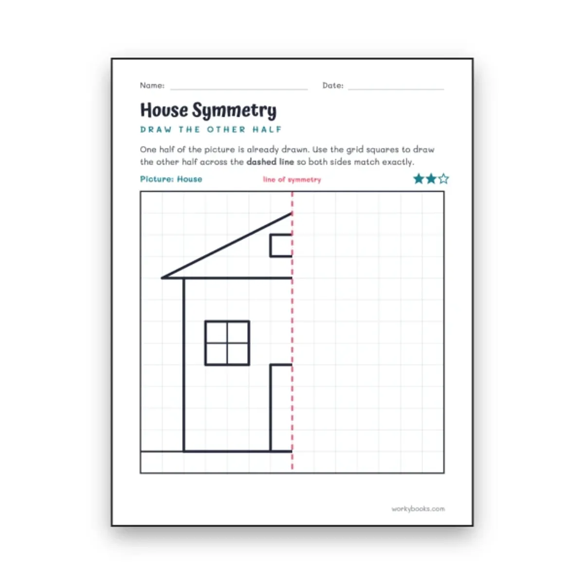 House Symmetry — math worksheet for Grade 3, Grade 4, Grade 5, page 1 of null