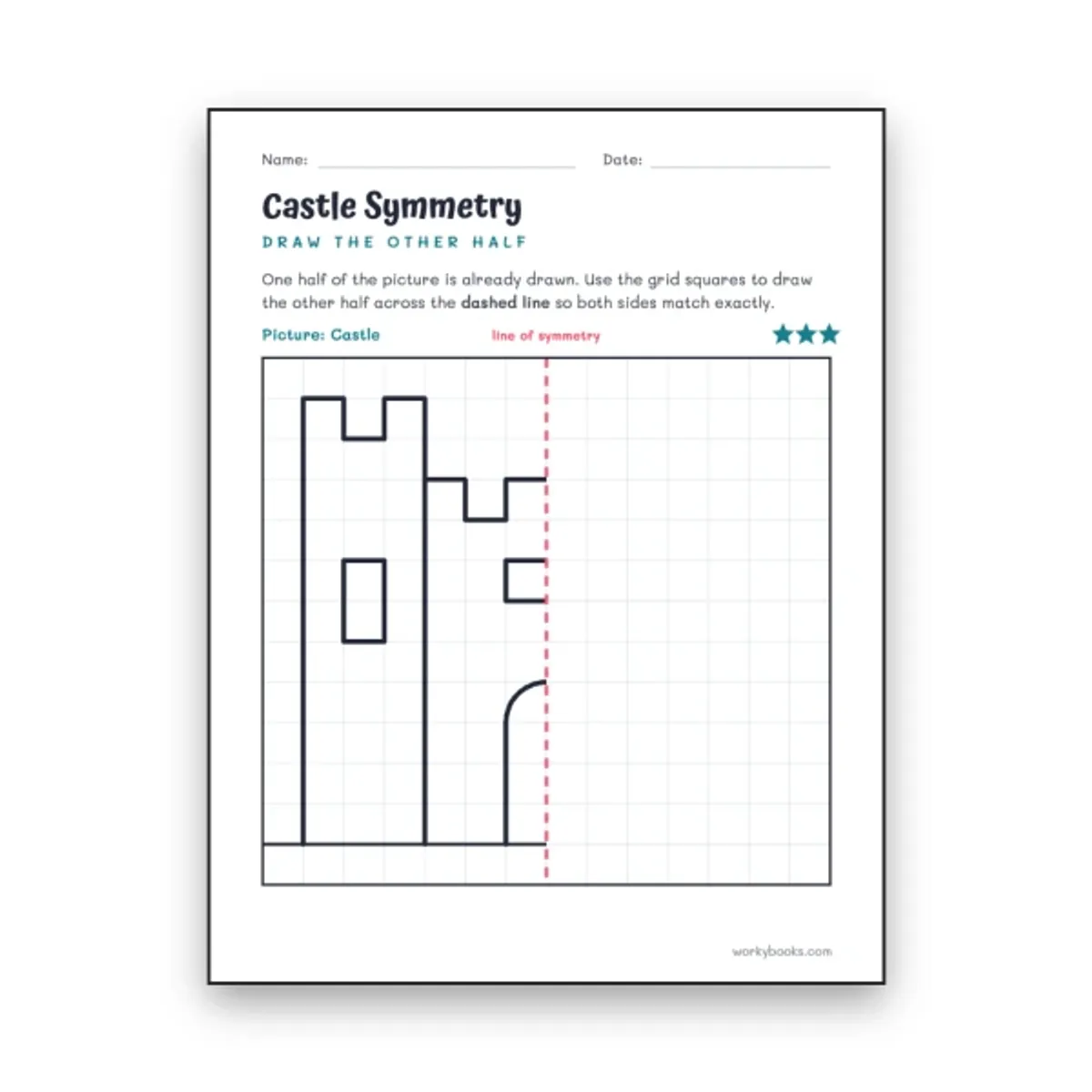 Castle Symmetry — math worksheet for Grade 3, Grade 4, Grade 5, page 1 of null