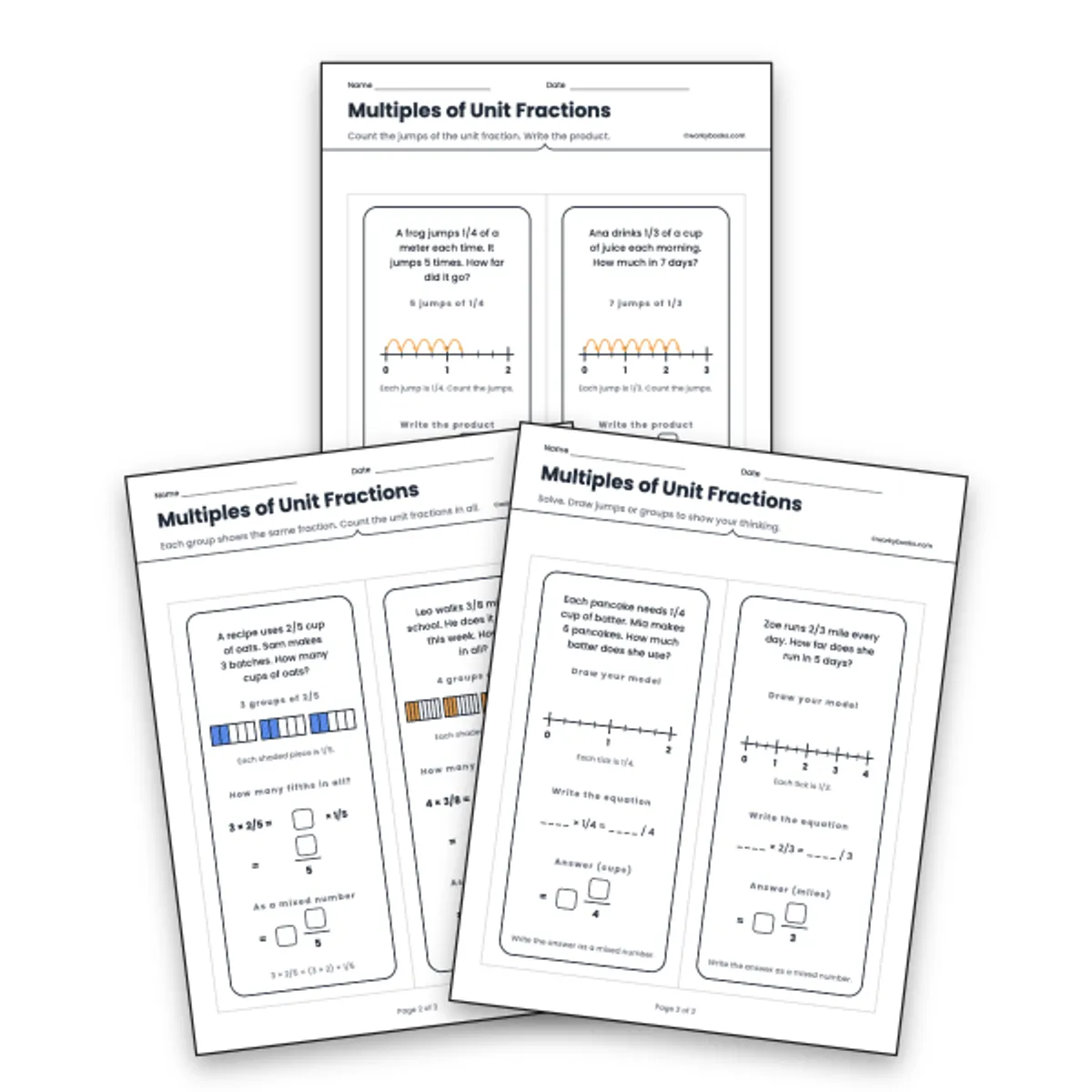 Multiples of Unit Fractions — math worksheet for Grade 4, Grade 5, page 1 of null
