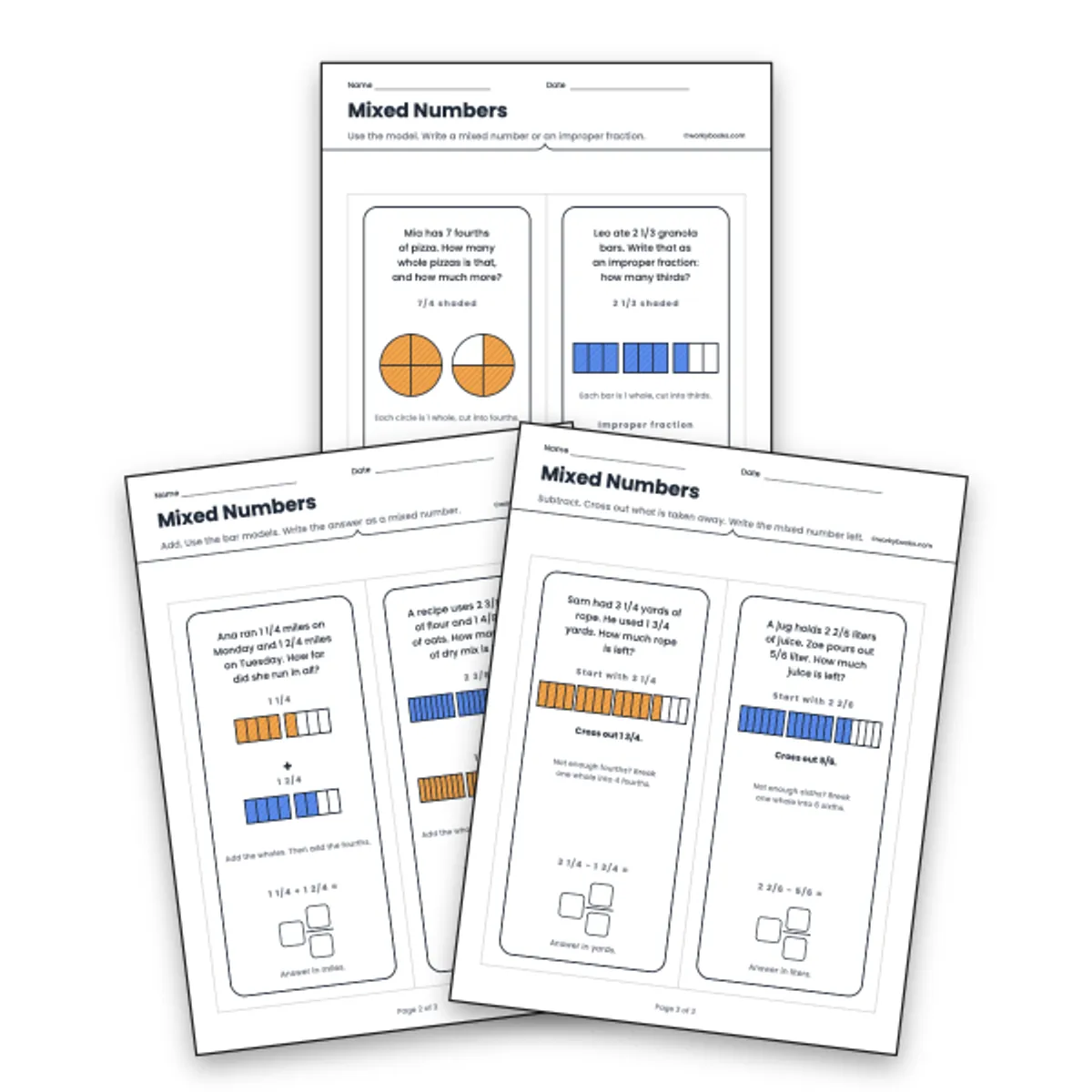 Mixed Numbers — math worksheet for Grade 4, Grade 5, page 1 of null