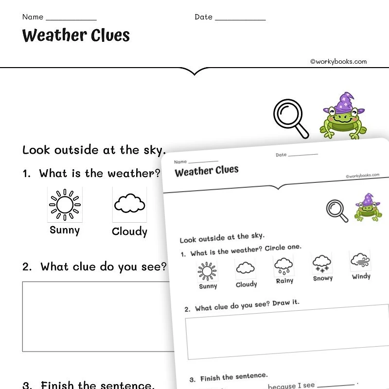 Weather Clues — science worksheet for Grade K, Grade 1, Grade 2, page 1 of null