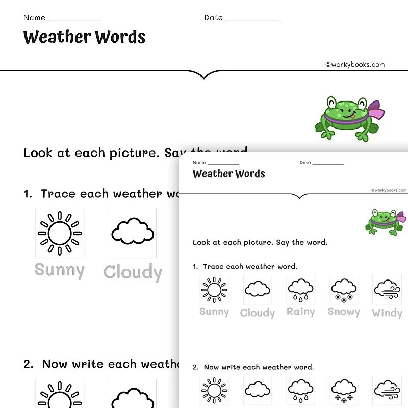 Weather Words — science worksheet for Grade K, Grade 1, Grade 2, page 1 of null