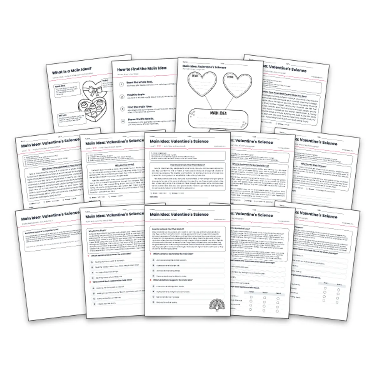 Main Idea: Valentine's Science — ela worksheet for Grade 3, Grade 4, Grade 5, page 1 of null