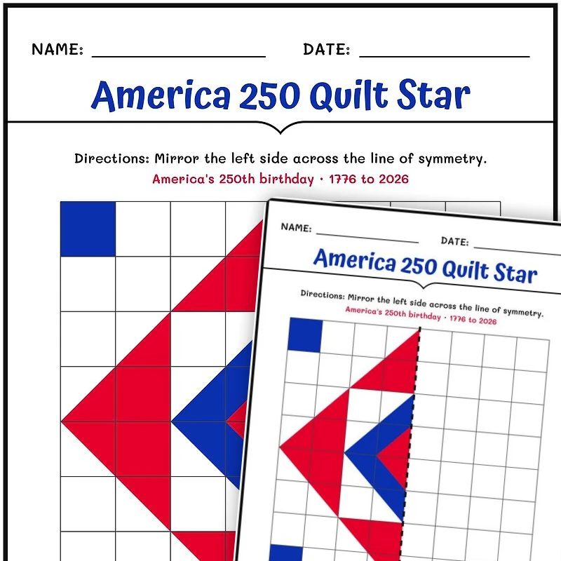America 250 Quilt Star — math worksheet for Grade 3, Grade 4, Grade 5, page 1 of null