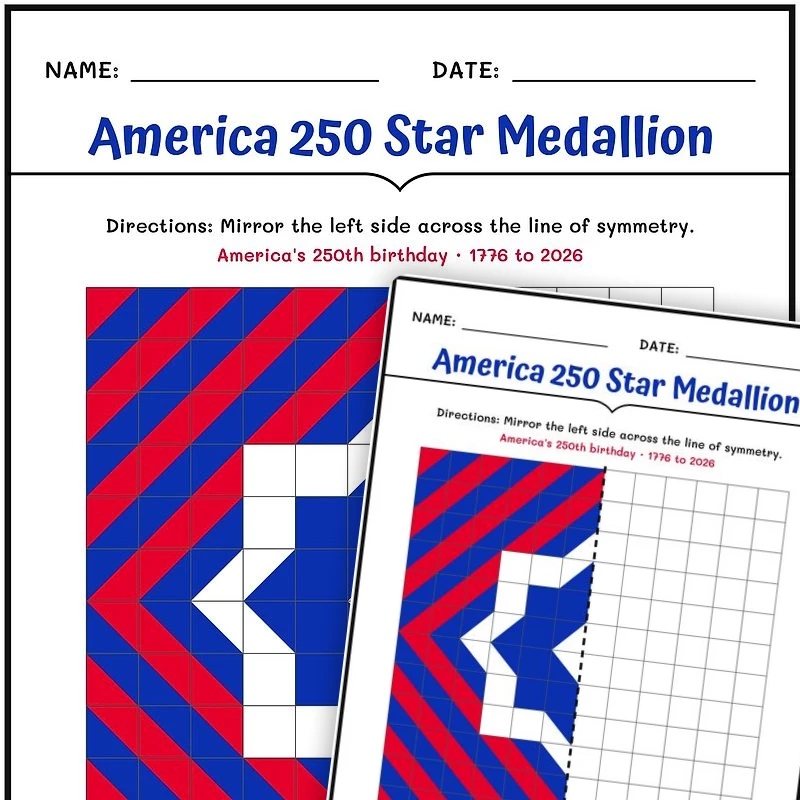 America 250 Star Medallion — math worksheet for Grade 4, Grade 5, Grade 6, page 1 of null