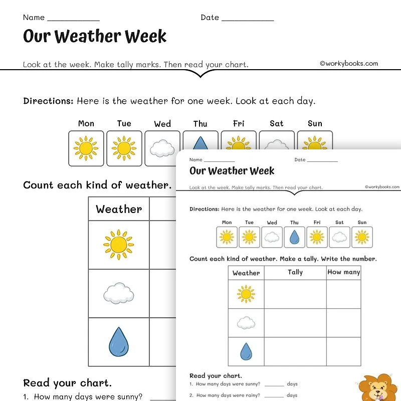 Our Weather Week — math worksheet for Grade 1, page 1 of null