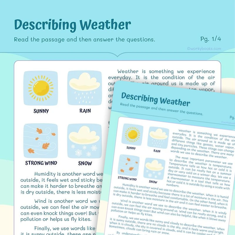 Describing Weather — ela worksheet for Grade 4, Grade 5, page 1 of 3