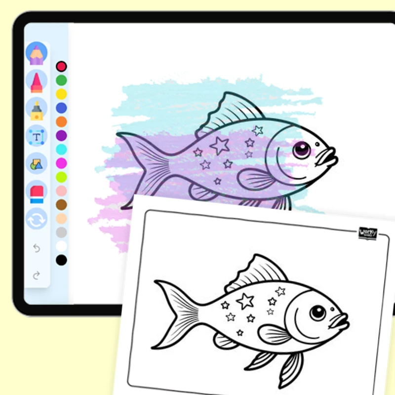 Fish with Stars — coloring-pages coloring page for Grade 1, Grade 2, Grade 3, Grade 4, Grade 5, page 1 of 1