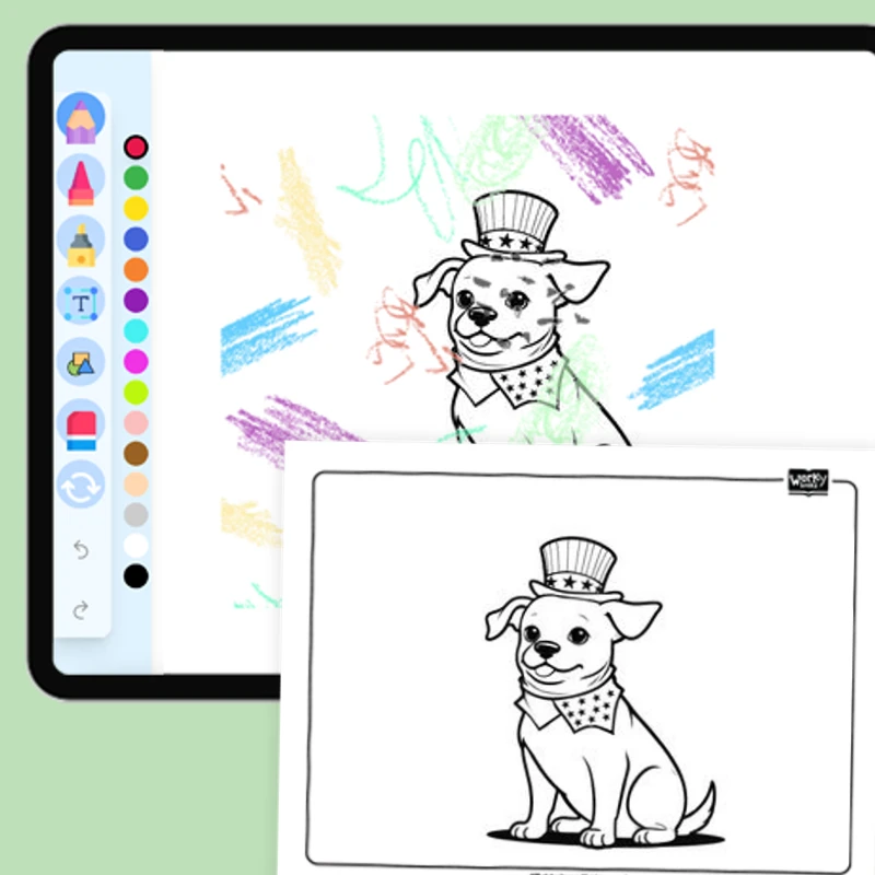 Fourth of July Patriotic Dog — coloring-pages coloring page for Grade 1, Grade 2, Grade 3, Grade 4, Grade 5, page 1 of 1