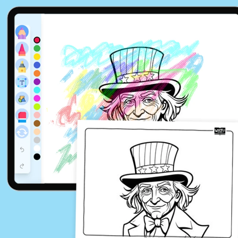 Uncle Sam — coloring-pages coloring page for Grade 1, Grade 2, Grade 3, Grade 4, Grade 5, page 1 of 1