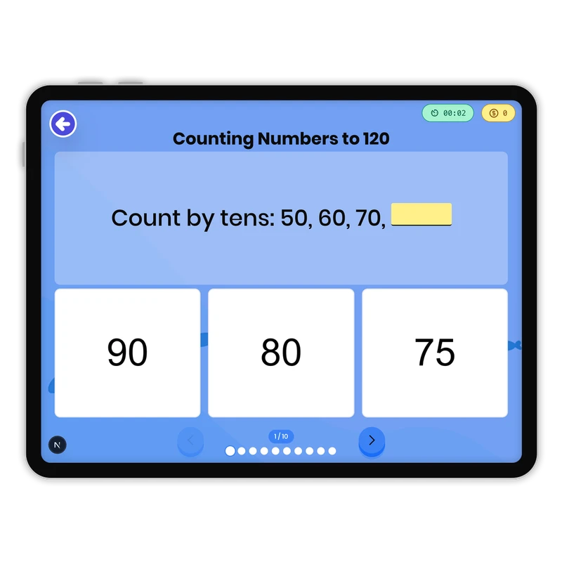 Counting Numbers to 120 — math game for Grade 1, page 1 of 1